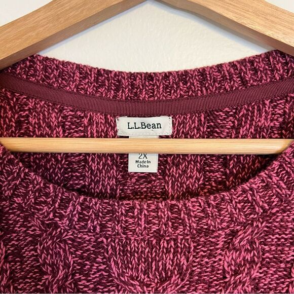 L.L. Bean Cotton Cable Knit Heather Crewneck Pullover Fisherman Sweater sz 2X - Picture 3 of 7